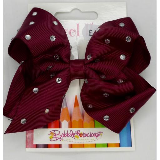School Burgundy/Wine Blinged 4inch Boutique Bow