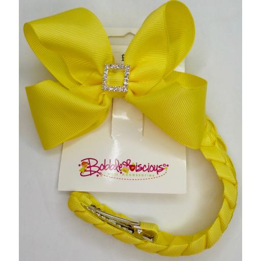 Yellow Bunwrap with 4inch Boutique Bow and Pleated Tail
