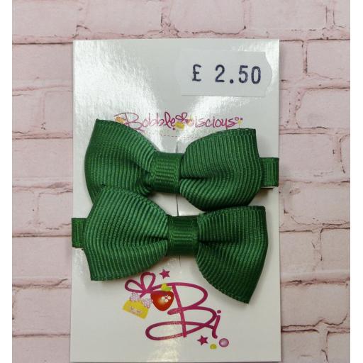 Small Classic Forest Green Bow on Clips (pair)
