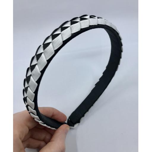 Black and White 2cm Pleated Hairband