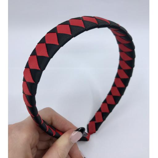 Black and Red Diamond Pleated Hairband