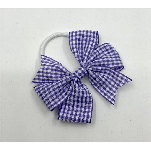 Lilac and White Gingham Checked 3 inch Pinwheel Bow on White Elastic