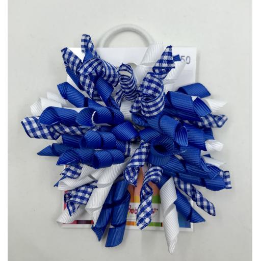 Pair of Royal/Cobalt Blue and White Gingham Checked 3 inch Curly Corkers on Elastics