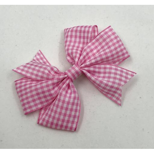 Pink and White Gingham Checked 3 inch Pinwheel Bow on Clip