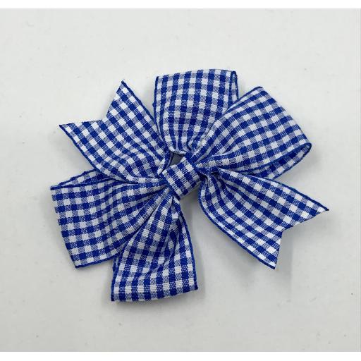 Royal/Cobalt Blue and White Gingham Checked 3 inch Pinwheel Bow on Clip