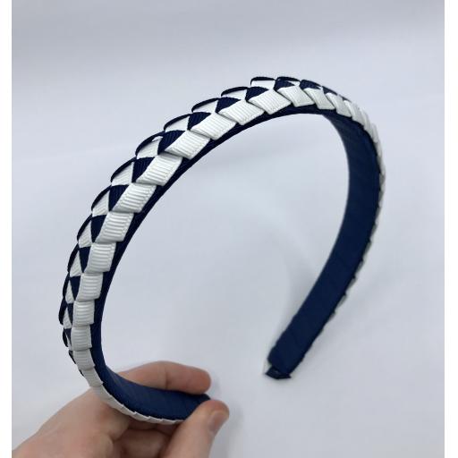 Navy Blue and White 2cm Pleated Hairband