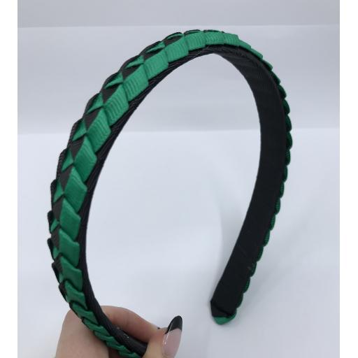 Black and Parrot Green 2cm Pleated Hairband