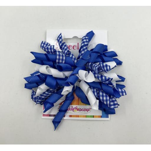Pair of Royal/Cobalt Blue and White Gingham Checked 3 inch Curly Corkers on Clips