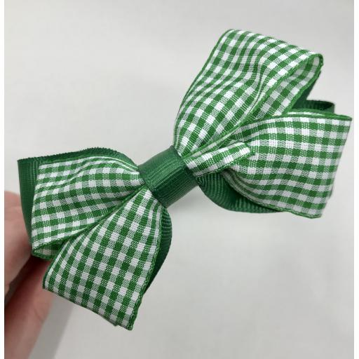 Green Hairband with Green and White Gingham Checked/Green Double Bow