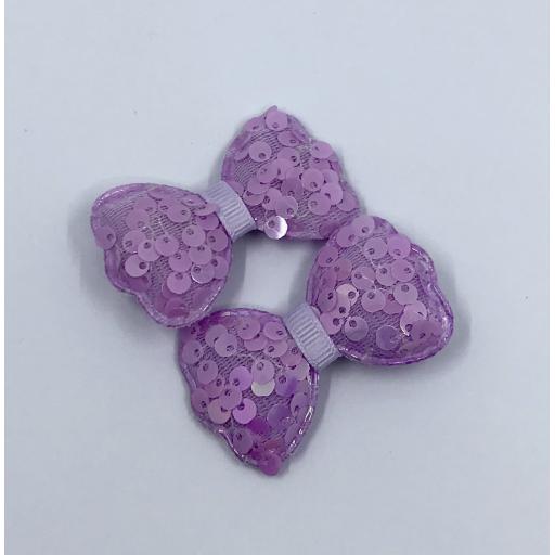 Lilac Sequin Padded Bow Clips (Pair)