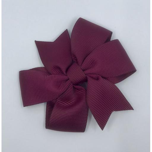Small Wine/Burgundy Pinwheel (Coat tail) Bow on clip 3 inch