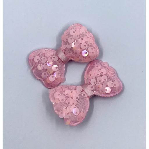 Baby Pink Sequin Padded Bow Clips (Pair)