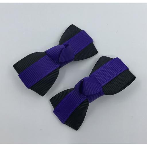 Itty Bitty Black and Purple Bow Clips (pair)