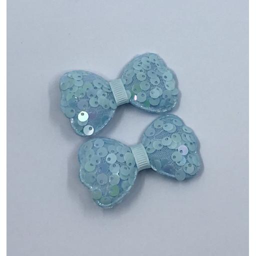 Baby Blue Sequin Padded Bow Clips (Pair)