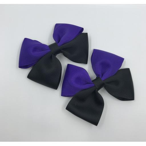 Black and Purple Double Bows on Clips (pair)