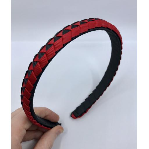 Black and Red 2cm Pleated Hairband