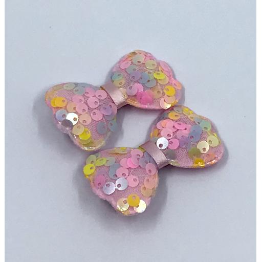 Pastel Rainbow Multicoloured Sequin Padded Bow Clips (Pair)