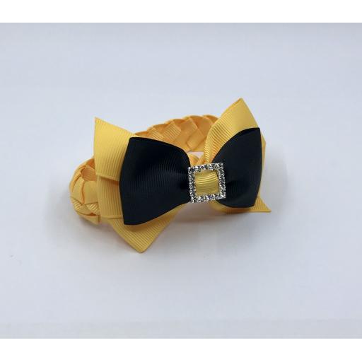 Yellow Gold and Black Pleated Tail Bunwrap