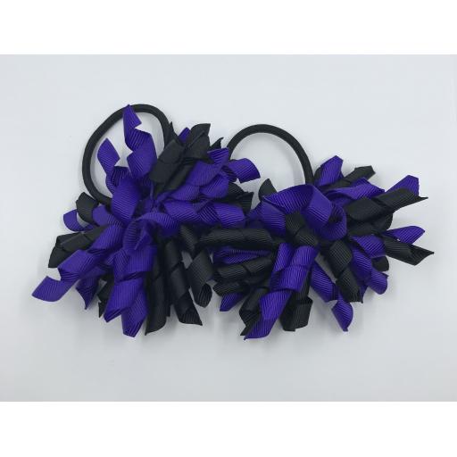 Black and Purple Curly Corkers on Elastics (pair)