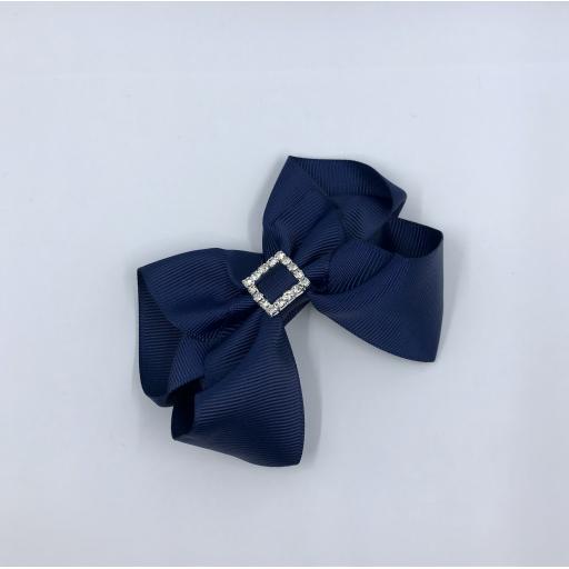 Navy Blue Boutique Bow with diamantÃ© buckle