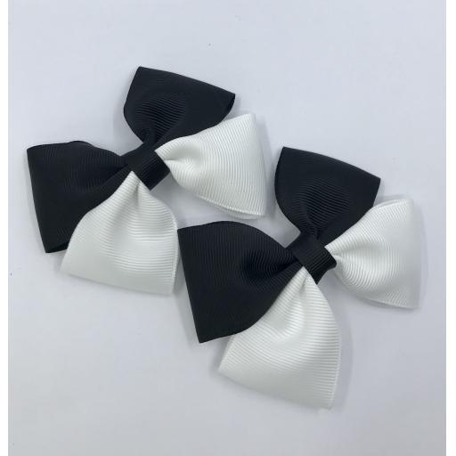 Black and White Double Bows on Clips (pair)