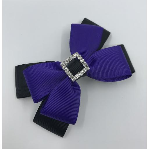 Black and Purple Double Bow with Diamante Buckle