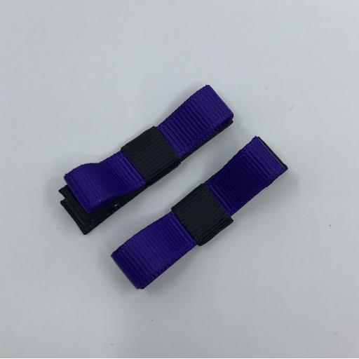Small Straight Black and Purple Bow on Clips (pair)