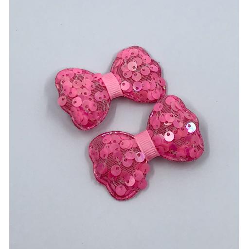 Hot Pink Sequin Padded Bow Clips (Pair)