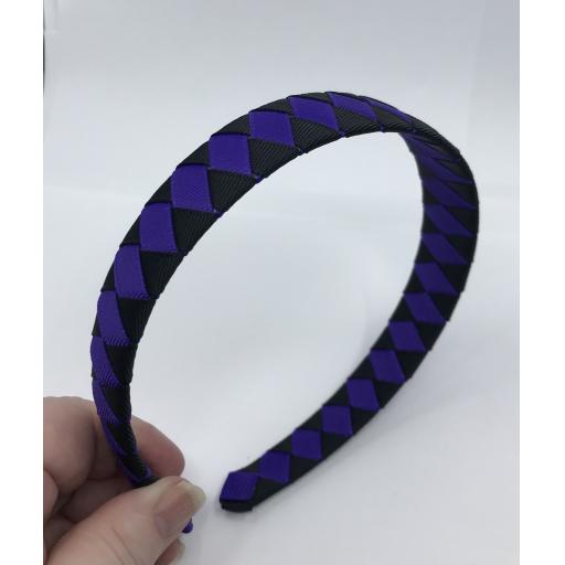 Black and Purple Diamond Pleated Hairband