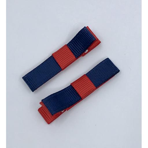 Small Straight Navy Blue and Red Bow on Clips (pair)