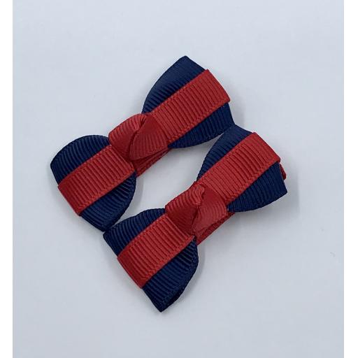 Itty Bitty Navy Blue and Red Bow on Clips (pair)
