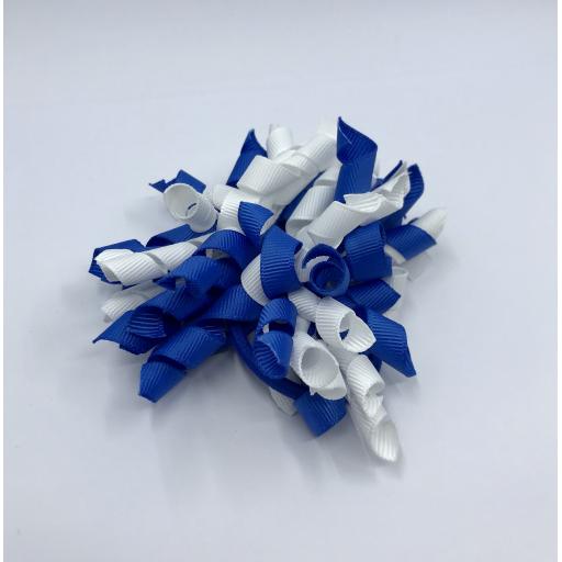 Royal Blue and White Curly Corkers on Elastics (pair)