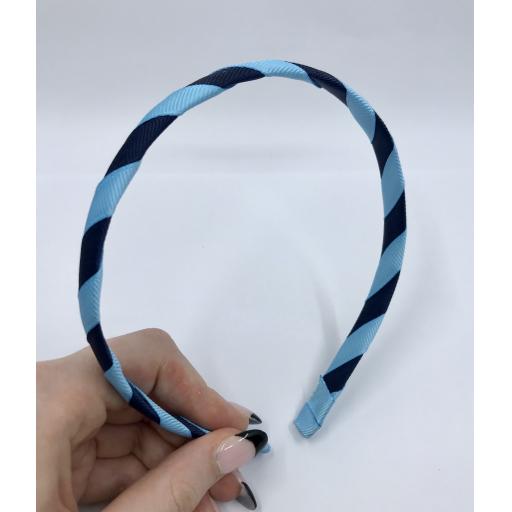 Navy Blue and Light Blue 1cm Striped Hairband