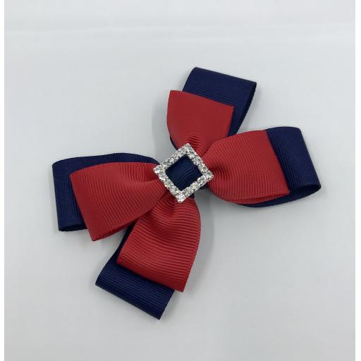 Navy and Red Double Layer Bow on Clip