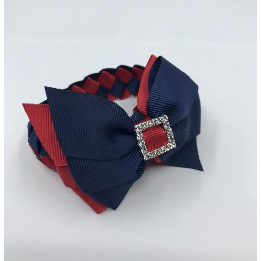 Navy Blue and Red Pleated Tail Bun wrap