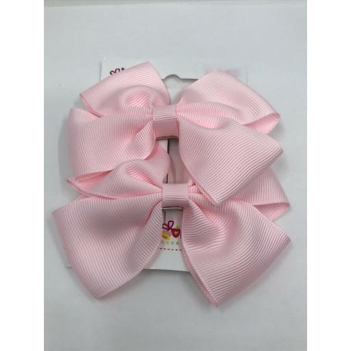 Pair 4 inch Powder Pink Double Classic Bows on Clips (pair)
