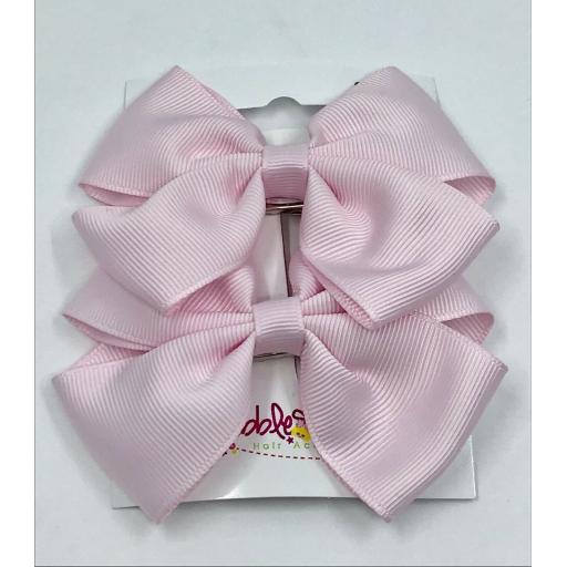 Pair 4 inch Icy Pink Double Classic Bows on Clips (pair)