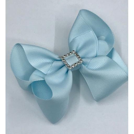 4 inch Blue Vapor Boutique Bow with Diamante Buckle on clip