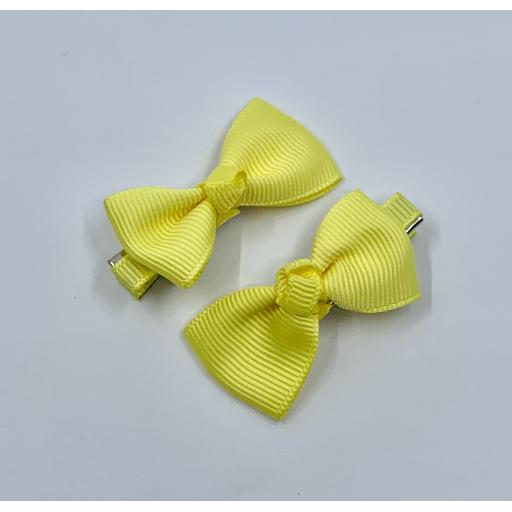 Lemon Yellow Itsy Bitsy Baby Bow Hair Clips (pair)