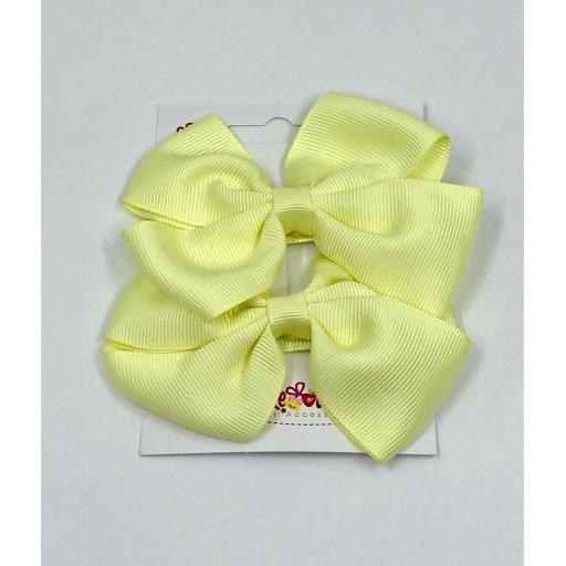 Pair 4 inch Baby Maize Double Classic Bows on Clips (pair)