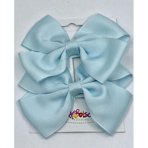 Pair 4 inch Blue Vapor Double Classic Bows on Clips (pair)