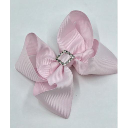 4 inch Icy Pink Boutique Bow with Diamante Buckle on clip