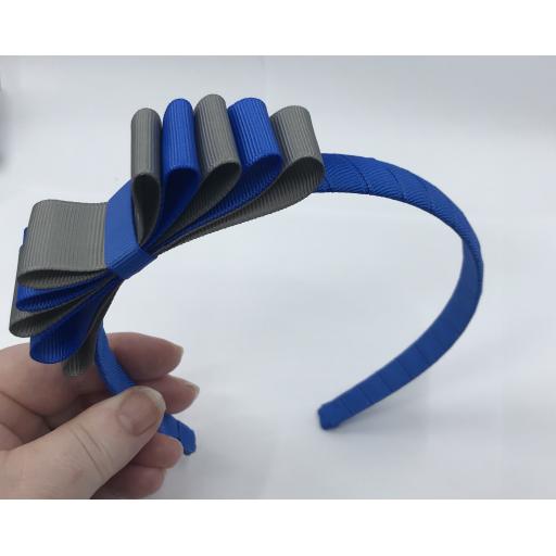 Royal Blue Hairband with 5 Layer Straight Two-tone Bow