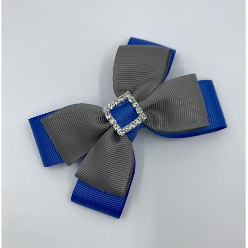 Royal Blue and Grey Double Layer Bow Clip