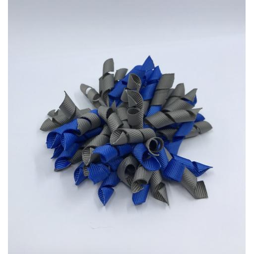 Royal Blue and Grey Curly Corkers on Clips (pair)