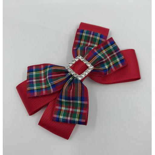 Royal Stewart Tartan and Red Ribbon Double Bow Hair Clip