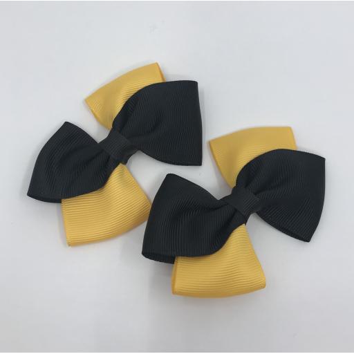 Black and Yellow Gold Diagonal Double with Bows on Clips (pair)