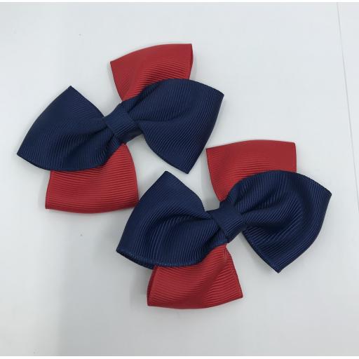 Navy and Red Diagonal Double with Bows on Clips (pair)