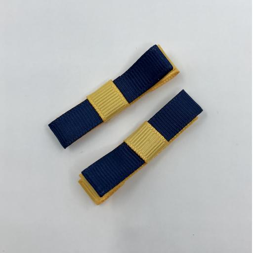 Small Straight Navy and Yellow Gold Bow on Clips (pair)
