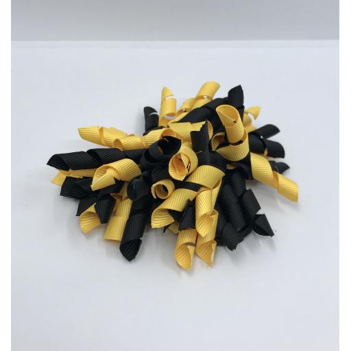 3 inch Black and Yellow Gold Curly Corkers on Elastics (pair)